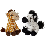 Safari Dieren Serie Pluche Knuffels 2x Stuks - Zebra En Giraffe Van 15 Cm - Knuffeldier - Grijs