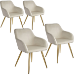 Tectake - Set Van 4 Stoelen Marilyn Fluweellook - Creme/goud - 404902