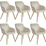 Tectake - Set Van 6 Stoelen Marilyn Fluweellook - Creme/goud - 404903