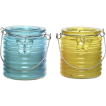 Decoris Set Van 2x Stuks Citronella Anti Muggen Kaarsen Windlicht Blauw En Geel 20 Branduren - Geurkaarsen