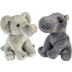 Safari Dieren Serie Pluche Knuffels 2x Stuks - Olifant En Nijlpaard Van 15 Cm - Knuffeldier - Grijs