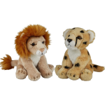 Safari Dieren Serie Pluche Knuffels 2x Stuks - Cheetah En Leeuw Van 15 Cm - Knuffeldier - Grijs