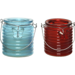 Decoris Set Van 2x Stuks Citronella Anti Muggen Kaarsen Windlicht Blauw En Rood 20 Branduren - Geurkaarsen