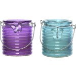 Decoris Set Van 2x Stuks Citronella Anti Muggen Kaarsen Windlicht Paars En Blauw 20 Branduren - Geurkaarsen