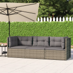 Vidaxl 3-delige Loungeset Met Kussens Poly Rattan - Grijs