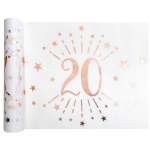 Santex Tafelloper Op Rol - 20 Jaar Verjaardag - Wit/rose Goud - 30 X 500 Cm - Polyester - Feesttafelkleden