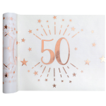 Santex Tafelloper Op Rol - 50 Jaar Verjaardag - Wit/rose Goud - 30 X 500 Cm - Polyester - Feesttafelkleden