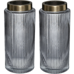 Bloemenvaas - 2x - Elegance - Cilinder Vorm Transparant - Glas - H26 X D12 Cm - Vazen - Grijs