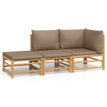 Vidaxl 3-delige Loungeset Met Kussens Bamboe Taupe - Bruin