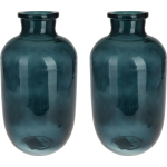 H&S collection Bloemenvaas San Remo - 2x - Glas Transparant - D18 X H35 Cm - Vazen - Blauw