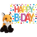 Keel Toys Pluche Dieren Knuffel Rode Vos 12 Cm Met Happy Birthday Wenskaart - Knuffeldier