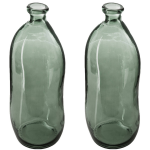 Bloemenvaas - 2x - Organische Fles Vorm Transparant - Glas - H36 X D15 Cm - Vazen - Groen