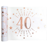 Santex Tafelloper Op Rol - 40 Jaar Verjaardag - Wit/rose Goud - 30 X 500 Cm - Polyester - Feesttafelkleden