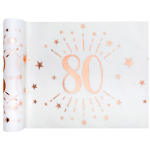Santex Tafelloper Op Rol - 80 Jaar Verjaardag - Wit/rose Goud - 30 X 500 Cm - Polyester - Feesttafelkleden