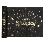 Santex Tafelloper Op Rol - Happy Birthday Tekst/goud - 30 X 500 Cm - Polyester - Feesttafelkleden - Zwart