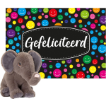 Keel Toys - Cadeaukaart Gefeliciteerd Met Knuffeldier Olifant 25 Cm - Knuffeldier