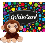 Keel Toys - Cadeaukaart Gefeliciteerd Met Knuffeldier Chimpansee Aap 25 Cm - Knuffeldier