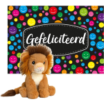 Keel Toys - Cadeaukaart Gefeliciteerd Met Knuffeldier Leeuw 18 Cm - Knuffeldier