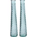 Decoris 2x Stuks Vazen/bloemenvazen Gerecycled Glas - D7 X H32 Cm - Licht - Vazen - Blauw