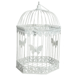 Decoris Decoratie Vogelkooi Met Vlinders - Metaal - Wit - H48 Cm - Deco Vogelkooien