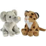 Safari Dieren Serie Pluche Knuffels 2x Stuks - Olifant En Luipaard Van 15 Cm - Knuffeldier - Grijs