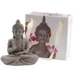 Decoris Boeddha Beeldje In Cadeautas - Kunststeen 3 X 5 X 5,5 Cm - Beeldjes - Grijs