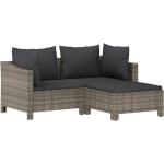 Vidaxl 3-delige Loungeset Met Kussens Poly Rattan - Grijs