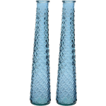 Decoris 2x Stuks Vazen/bloemenvazen Van Gerecycled Glas - D7 X H32 Cm Vazen - Blauw