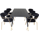 Dipp180x90blbr Eethoek Eetkamertafel Zwart En 6 Arrow Eetkamerstal Velours Zwart.