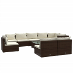 Vidaxl 10-delige Loungeset Met Kussens Poly Rattan - Bruin