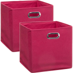 Set Van 2x Stuks Opbergmand/kastmand 29 Liter Framboos Linnen 31 X 31 X 31 Cm - Opbergmanden - Roze