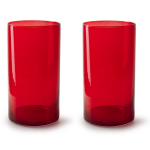 Jodeco 2x Stuks Bloemenvazen - Cilinder Model Glas/transparant - H30 X D15 Cm - Vazen - Rood