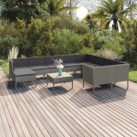 Vidaxl 11-delige Loungeset Met Kussens Poly Rattan - Grijs