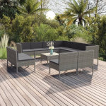 Vidaxl 12-delige Loungeset Met Kussens Poly Rattan - Grijs