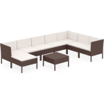 Vidaxl 9-delige Loungeset Met Kussens Poly Rattan - Bruin