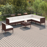 Vidaxl 9-delige Loungeset Met Kussens Poly Rattan - Bruin