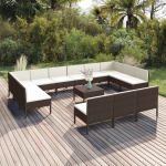 Vidaxl 14-delige Loungeset Met Kussens Poly Rattan - Bruin