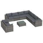 Vidaxl 10-delige Loungeset Met Kussens Poly Rattan - Grijs