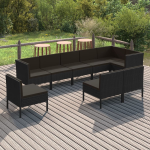 Vidaxl 9-delige Loungeset Met Kussens Poly Rattan - Zwart