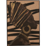 J-Line Kader Afrikaanse Vrouw Strepen Hout|Canvas|Zwart - Bruin