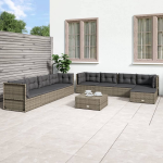 vidaXL 9-delige Loungeset met kussens poly rattan - Gris