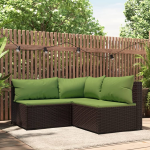 vidaXL 3-delige Loungeset met kussens poly rattan - Marrón