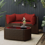 vidaXL 3-delige Loungeset met kussens poly rattan - Bruin