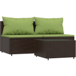 vidaXL 3-delige Loungeset met kussens poly rattan - Marrón