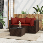 vidaXL 3-delige Loungeset met kussens poly rattan - Bruin