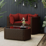 vidaXL 4-delige Loungeset met kussens poly rattan - Bruin