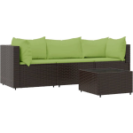 vidaXL 4-delige Loungeset met kussens poly rattan - Marrón