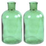 Countryfield 2x Stuks Vaas - mint - glas - apotheker fles vorm - D14 x H27 cm - Vazen - Groen