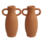 Countryfield 2x Stuks Decoratie Amphora kruik of vaas - terracotta - D12 x H20 cm - smalle opening - Vazen - Bruin