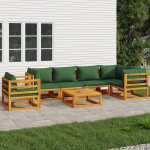 vidaXL 7-delige Loungeset met groene kussens massief hout - Bruin